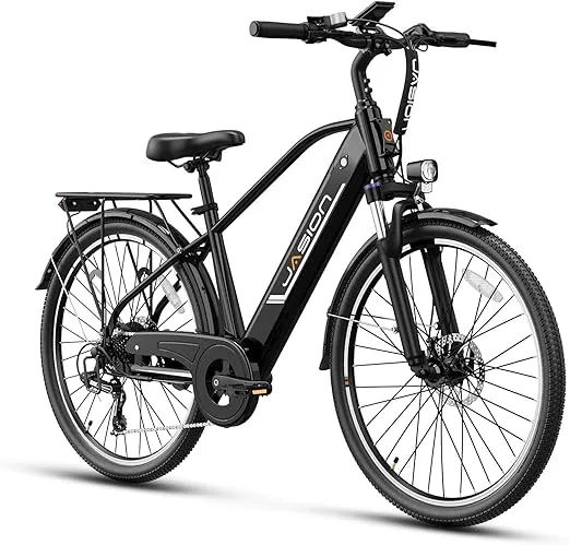 Jasion Roamer Electric Bike for Adults 1200W Peak Motor 528WH Removable Battery,up to 60miles 28MPH City Cruiser Ebike,26'' Commuter E Bike, 7-Speed Gears and Front Suspension Bicycles