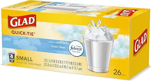 Glad Trash Bags, Small Garbage Bags - OdorShield 4 Gallon White Trash Bag, Gain Fresh Scent with Febreze - 26 Count (Package May Vary)