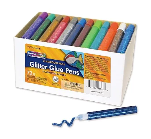 Creativity Street Glitter Glue Pens, Classroom Pack, Assorted Iridescent & Neon Colors, 0.34 fl. oz., 72 Pens
