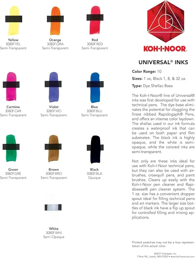 Koh-I-Noor Dye-Based Universal Drawing Ink 0.75 Oz. Bottle, Black