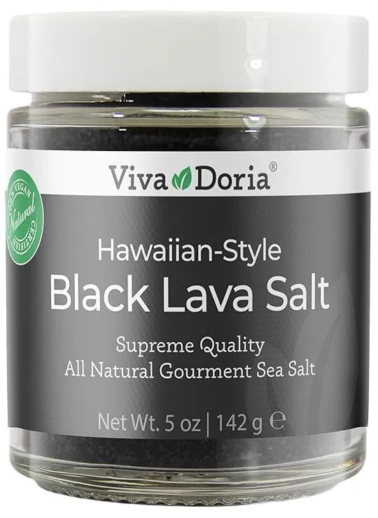 Viva Doria Hawaiian Black Lava Sea Salt, Fine Grain, Lava Salt, 5 Oz Glass Jar