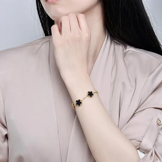 18K gold-plate Five Leaf Grass Bracelet Link Bracelets Four Leaf Clover Bracelet Lucky Bracelets Birthday gift bracelet Jewelry Gifts Jewelry Gifts Trendy for Women