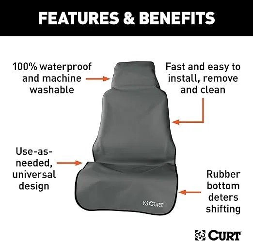 Curt Manufacturing 18500 Seat Defender 58-Inch x 23-Inch Grey Waterproof Universal Bucket Car Seat Cover Protector
