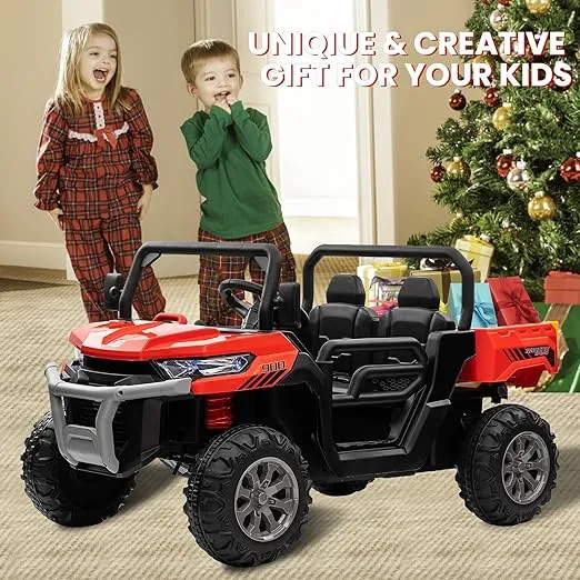 24V 2 Seater Ride on Car Dump Truck w/2.4G Remote, 2x200W Powerful Motors, Bluetooth Music, LED Light, Spring Suspension, Battery Powered Toy Cars for Kids Boys Girls, Red