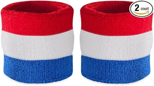 Suddora Striped Wristbands, Wrist Sweatbands for Men & Women, Moisture-Wicking Thick Cotton Bands for Working Out, Gymnastics, Basketball, Tennis, Football, 4-inch, Pair