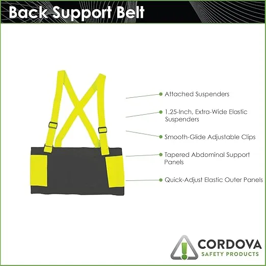 Cordova Back Support Belt with Attached Suspenders, Quick Adjust Elastic Outer Panels