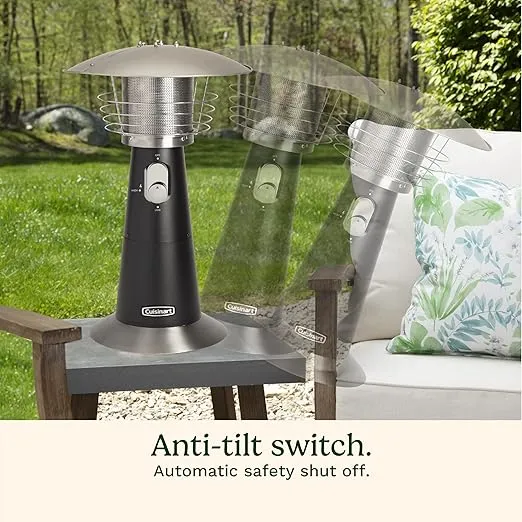 Cuisinart COH-500 Portable Tabletop Patio, 11,000 BTU Outdoor Propane Heater with Safety Tilt Switch and Burner Screen Guard, 100 sq. Foot Heat Range, Black