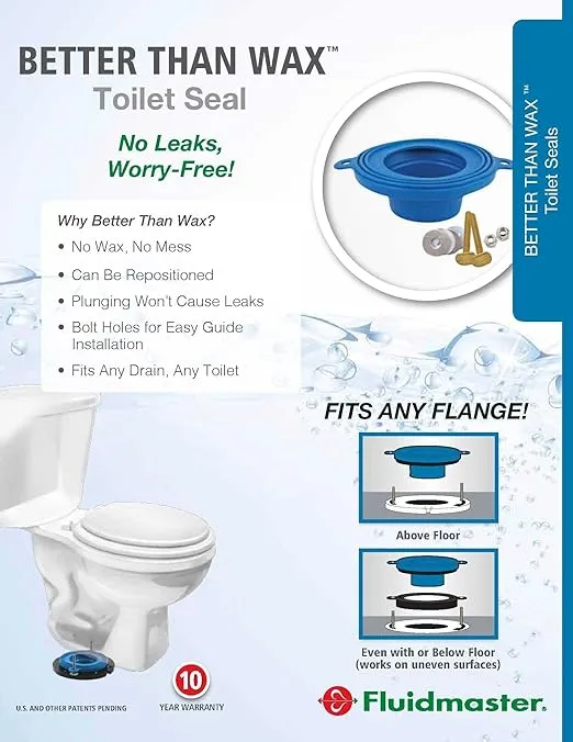 Fluidmaster 7530 Universal Better Than Wax Toilet Seal, Wax-Free Toilet Bowl Gasket Fits Any Drain