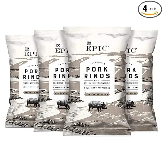 Epic Provisions Sea Salt & Pepper Pork Rinds, Low-Carb, 4 Count Box 2.5oz bags