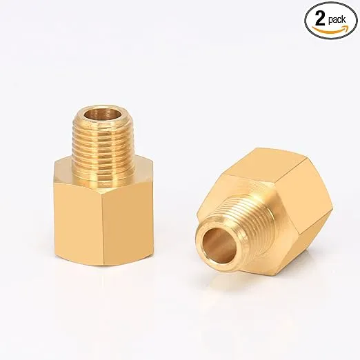 Brass Pipe Fitting, Heavy Duty Metal Thread Solid Brass Reducer Adapter Pipe Reducing Connector, 2 Pack (1/8 Male Pipe x 1/4 Female Pipe)