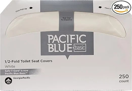 Pacific Blue Basic Disposable Toilet Seat Covers by GP PRO (Georgia-Pacific), 1/2 Fold, 47046, 250 Covers Per Pack, 20 Packs Per Case, White
