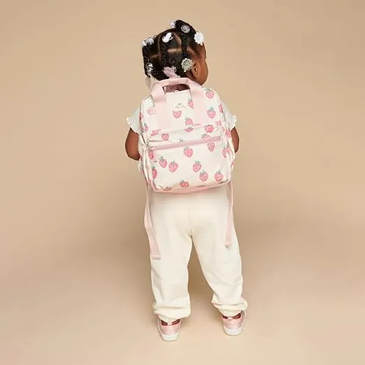 Itzy Ritzy Toddler Backpack - Daycare Bag - Features Adjustable Shoulder Straps, 2 Side Pockets & Spacious Interior with Wipeable Fabric Lining & Name Label, Strawberry Backpack