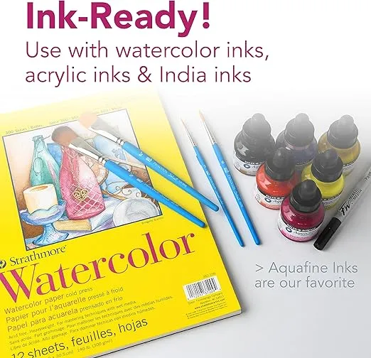 Strathmore 300 Series Watercolor Paper Pad, Top Wire Bound, 9x12 inches, 12 Sheets (140lb/300g) - Artist Paper for Adults and Students - Watercolors, Mixed Media, Markers and Art Journaling