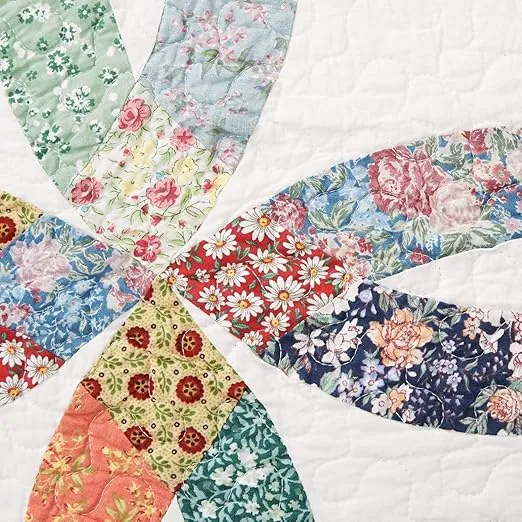 C&F Home Heritage Double Wedding Ring Luxury Vintage Patchwork Full/Queen Bed Sham 3 Piece Machine Washable Reversible Quilt Bedding Set Full/Queen 3 Piece Set White