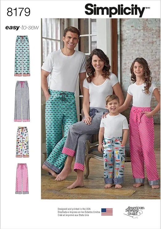 Simplicity 8179 Easy-to-Sew Children, Teen and Adult Pajama Pants Sewing Pattern in Sizes A (XS-XL)