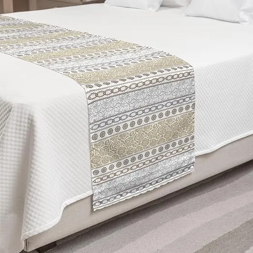Ambesonne Rose Bed Runner, Vintage Vertical Borders with Abstract Blossoms and Classical Victorian Motifs, Decorative Accent Bedding Scarf for Hotels Homes and Guestrooms, King, Grey Tan