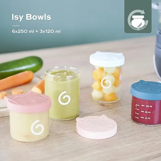 Babymoov ISY Baby Glass Food Jars, Set of 9 (6 x 8.5oz + 3 x 4oz) BPA-Free Borosilicate Storage Containers, Leakproof Silicone Lids, Microwave, Freezer & Dishwasher Safe, Baby Registry Essential