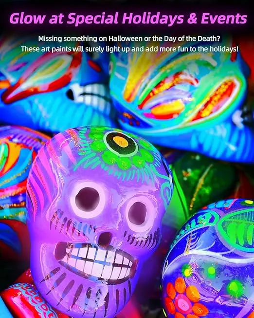 Fantastory Halloween Glow in the Dark Acrylic Paint,10 Bright Colors, 30ml/1oz Waterproof Glow in Dark Paint,Indoor Outdoor Blacklight Paint for Kids,Adults, Rocks,Wood,Crafts [MildColor Series]