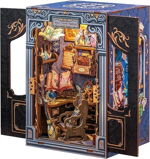 CUTEBEE Book Nook Kit - DIY Miniature House Kit for Beginners, Adults and Teens, Booknook Dollhouse Tiny House Bookshelf Decor 3D Wooden Puzzle Gifts for Family and Friends (Soul Travel Agency)