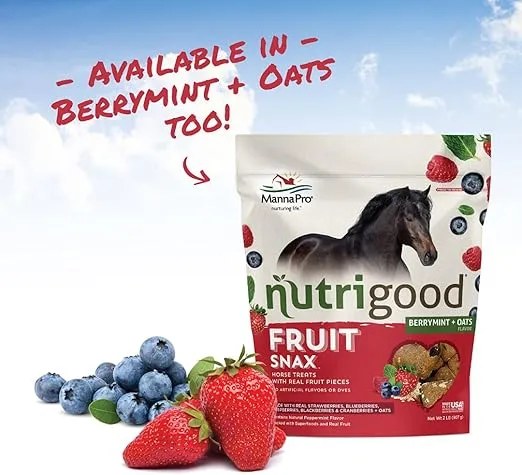 Manna Pro Nutrigood FruitSnax Horse Treats PumpkinBerry + Oats | Tasty Horse Treats Packed with Superfoods and Real Fruit Pieces | 2 Pounds