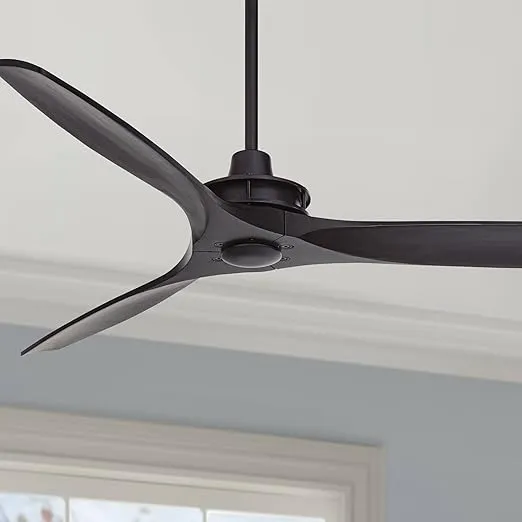 Casa Vieja 52" Windspun Modern Indoor 3 Ceiling Fan with Remote Control Matte Black Solid Wood for Living Room Kitchen House Bedroom Family Dining Home Office