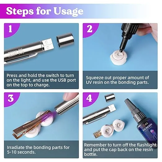LET'S RESIN UV Resin Kit with Light, Bonding&Curing in Seconds, 30g UV Resin Kit with UV Flashlight for Welding, Jewelry UV Glue Adhesive for Plastic Repair, Glass Light, Craft Decor