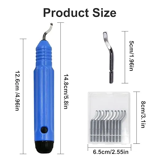 Deburring Tool + 10 Pcs BS1010 Rotary Deburr Blades,Deburring Chamfer Tool for Wood/Plastic/Aluminum/Copper/PVC/3D Printing and Steel,Deburing Tool with Handle (1)