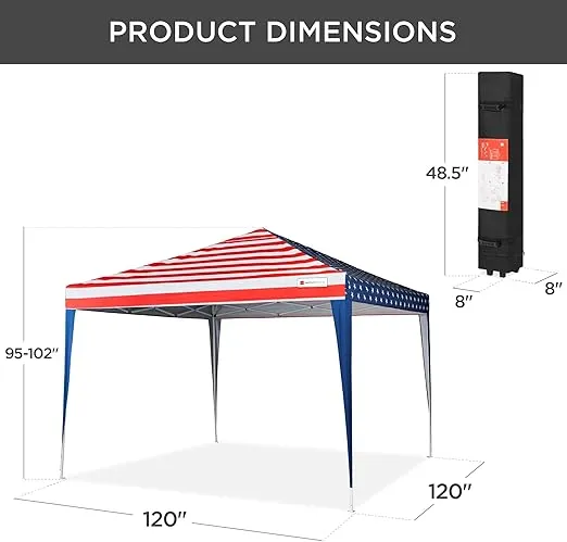 Best Choice Products 10x10ft Pop Up Canopy Outdoor Portable Folding Instant Lightweight Gazebo Shade Tent w/Adjustable Height, Wind Vent, Carrying Bag - American Flag