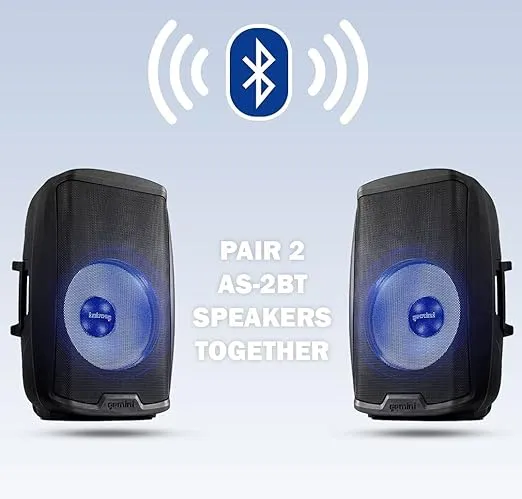 Gemini Sound AS-2115BT-LT Active 2000W Watt Party LED Light 15 Inch Woofer Powered Stage DJ Monitor Bluetooth PA Speaker, Wireless Stereo Pairing, Portable Fly Points