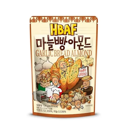 [Official Gilim HBAF] Korean Seasoned Garlic Almonds Nut Snack with Galic Bread Chips | School, Work, Travel Snack | Pre-workout Snack | Asian Snacks (Garlic Bread, 1 x 120 gram pack)