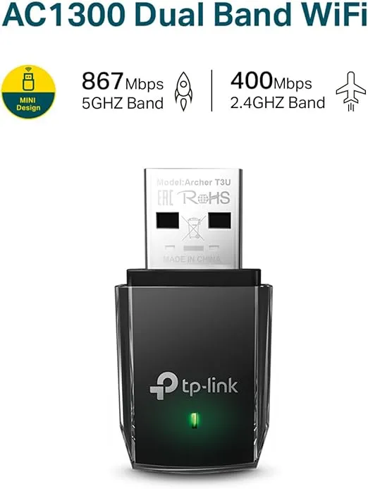 TP-Link Archer T2U 11AC USB WiFi Adapter - Dual Band 2.4G/5G AC600 Wireless Network Card, WiFi Dongle, Mini size, Supports Windows (XP/7/8/8.1/10), Mac OS (10.7~10.14)