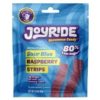 Generic Joyride Sweets Blue Raspberry Candy Strips, 80% Less Sugar - 3.5oz, Gummy Strips, Gummy candy strips, Candy Belts, Sour Candy Strips.