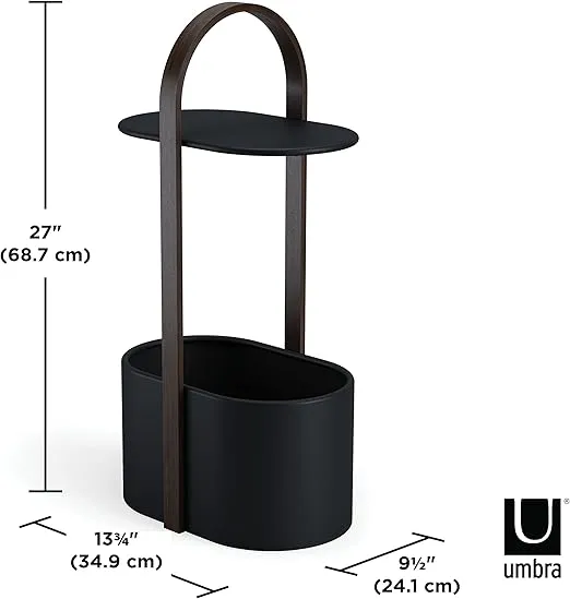 Umbra Bellwood Side Table with Storage and Cable Management, Black/Walnut, 9.5 in x 13.75 in x 26.88 in