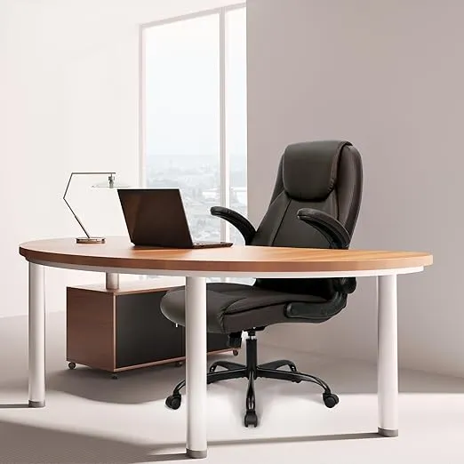 NEO CHAIR Ergonomic Office Chair PU Leather Executive Chair Padded Flip Up Armrest Computer Chair Adjustable Height High Back Lumbar Support Wheels Swivel for Gaming Desk Chair (Brown)