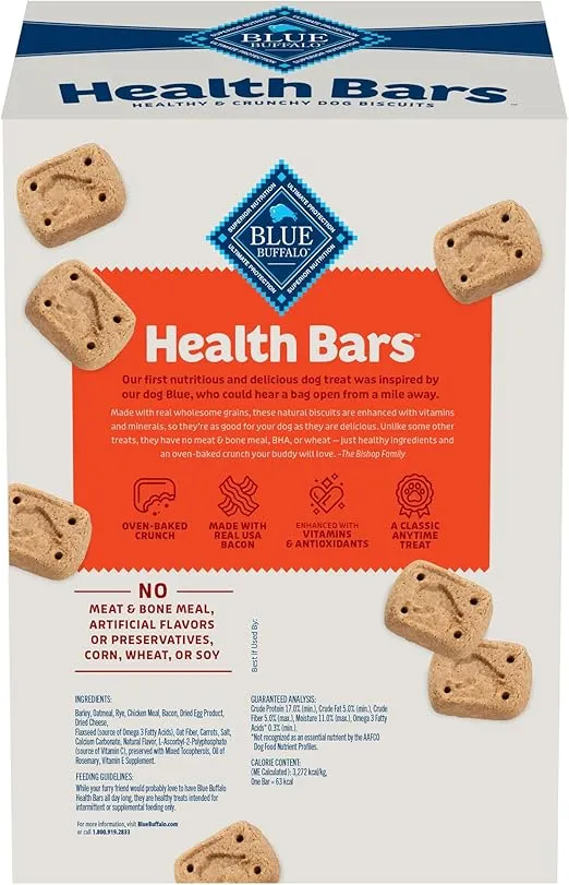 Blue Buffalo Mini Health Bars Crunchy Dog Biscuits, Oven-Baked With Natural Ingredients, Bacon, Egg & Cheese, 2-lb Box