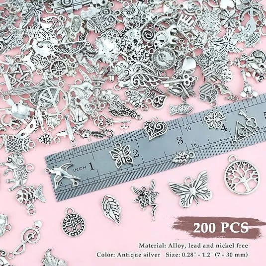 JIALEEY 200 PCS Wholesale Bulk Lots Jewelry Making Charms Mixed Smooth Tibetan Silver Metal Charms Pendants DIY for Necklace Bracelet Jewelry Making and Crafting