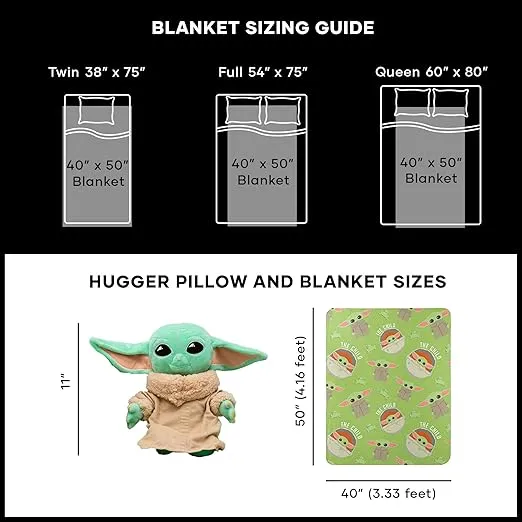 Northwest Star Wars - The Mandalorian Character Hugger Pillow & Fleece Throw Blanket Set, 40" x 50", The Child