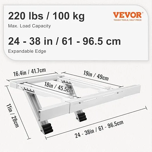 VEVOR Air Conditioner Support Bracket, No Drilling Easy Installation, Heavy Duty Steel Construction Max. 220 lbs Load Capacity, Fits Single or Double Hung Windows, Home and RV, White