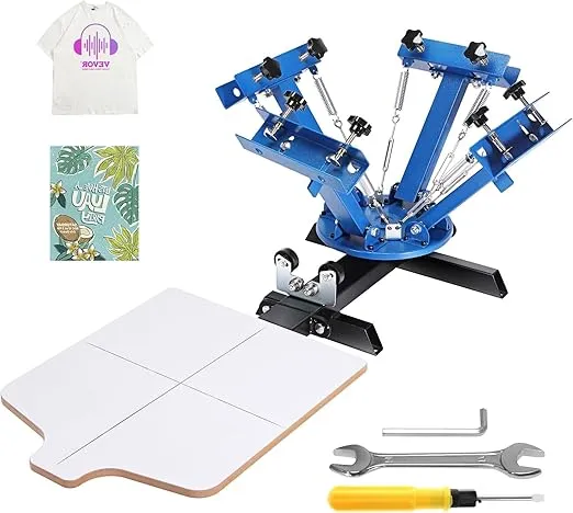 VEVOR 4 Color 1 Station Screen Printing Machine, 21.2x17.7in / 54x45cm Screen Printing Press 360° Rotable Silk, Double-Layer Positioning Pallet for T-Shirt DIY Printing