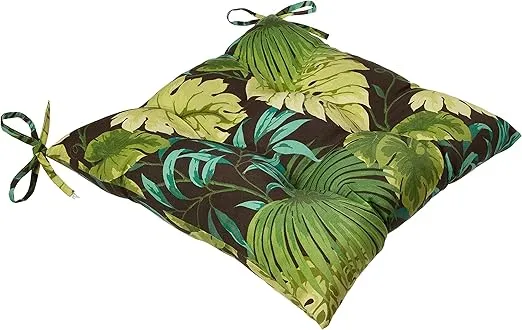 Pillow Perfect Outdoor/Indoor Tufted Seat Cushions (Square Back), 18.5" x 19", Green Tropique Peridot