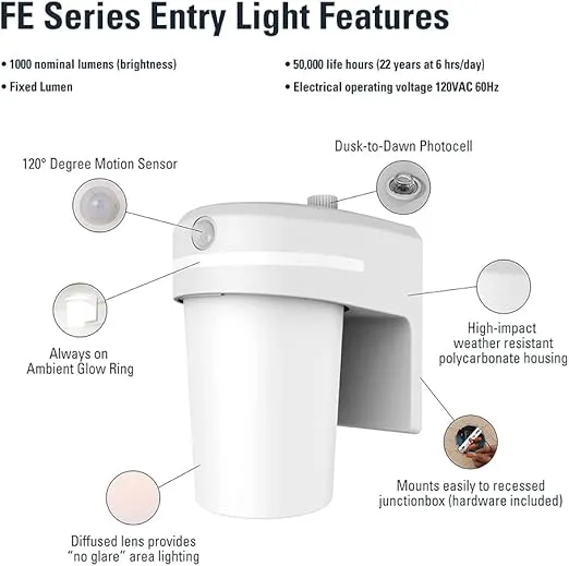 HALO FE 60-Watt Equivalent Integrated LED White Motion Sensing Dusk to Dawn Area Light, 3500K
