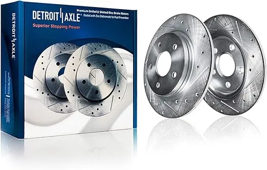 Detroit Axle - Brake Kit for 03-07 Honda Accord 11.1" inch Front & 10.23" inch Rear Drilled & Slotted Disc Brake Rotors Replacement 2003 2004 2005 2006 2007 Ceramic Brakes Pads