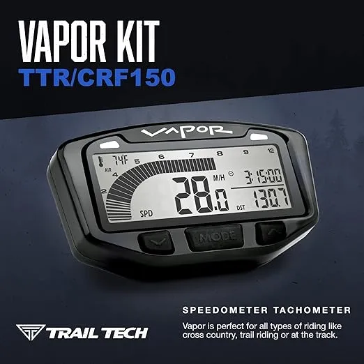 Trail Tech 752-116 Vapor Digital Speedometer Tachometer Gauge Kit, 2000-2019 Honda Yamaha Suzuki CRF DR200 TTR TW XT