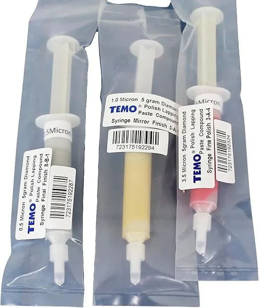 TEMO 3 pc 5 Gram Diamond Lapping Paste Polishing Compound Syringes Finishing Set 0.5, 1.0, 3.5 Micron (Grit 30,000, Grit 15,000, Grit 6,000) for Jewelry, Metal, Ring, Gemstone, Glass, Coin