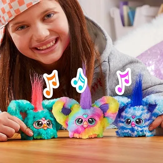 Furby Furblets Ray-Vee Mini Friend, Electronica Music, Speaks Only Furbish, Electronic Plush Toys for Girls & Boys, Interactive Pets, Rainbow, Christmas Stocking Stuffers, 6+