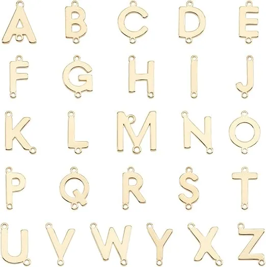 PH PandaHall 26 Styles 18K Gold Plated Letter Links Brass Alphabet Links Capital A-Z Letter Pendants for Earrings Necklaces Bracelet Jewelry Making Accessories DIY Crafts Key Chain
