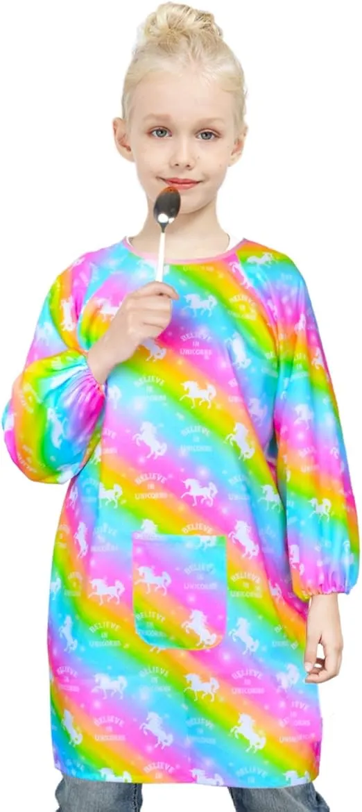 Fiodrimy Kids Art Smock, Painting Smocks with Pocket, Waterproof Artist Apron for Girls Children