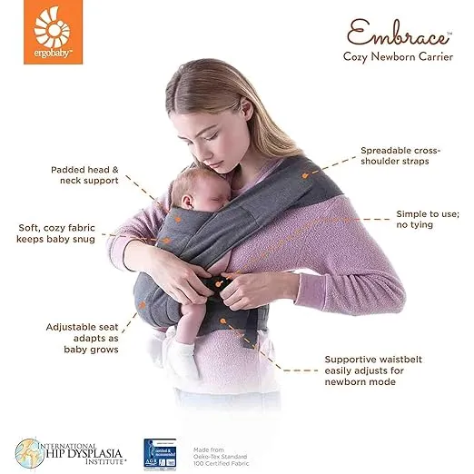 Ergobaby Embrace Cozy Newborn Baby Wrap Carrier (7-25 Pounds), Ponte Knit, Heather Grey