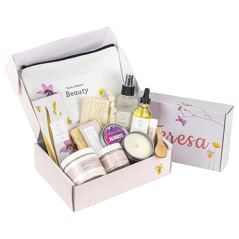 Lizush Luxury Spa Gift Basket And Self Care Gifts For Women - 9 Piece Set With Soap, Scrub, Body Oil, Mist, Lip Balm, Facial Mask, Cosmetic Bag, Candle, Soap Saver