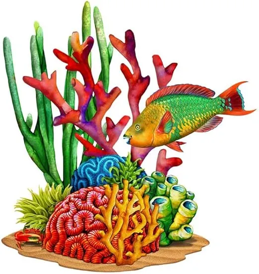 Coral with Parrot Fish Porcelain Swimming Pool Mosaic (17" X 16")